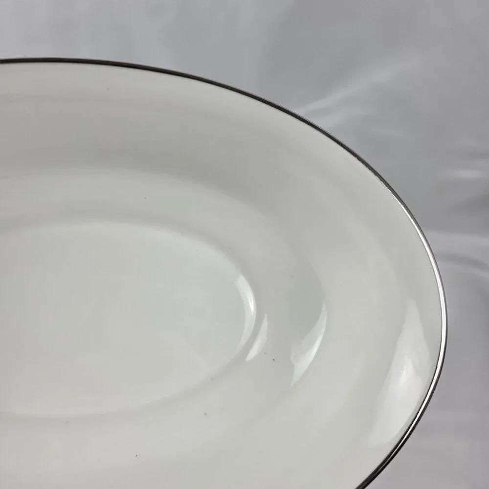 Oxford China Spring 8 Inch Oval Serving Bowl Multicolor Floral Rim Aqua Band